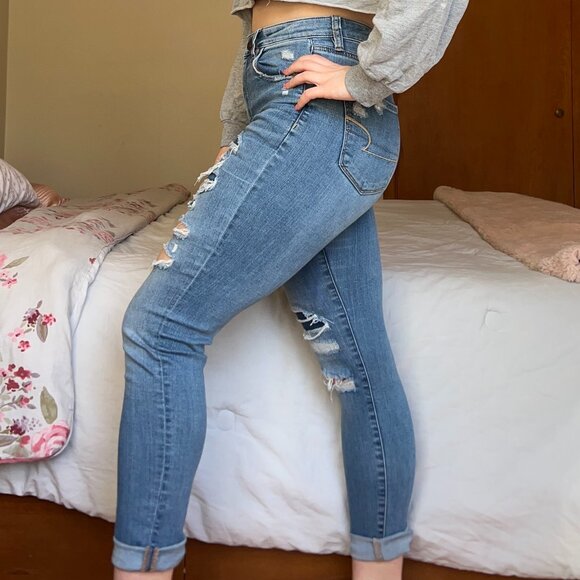American Eagle Distressed Super High-Rise Jeggings Crop - Picture 2 of 8